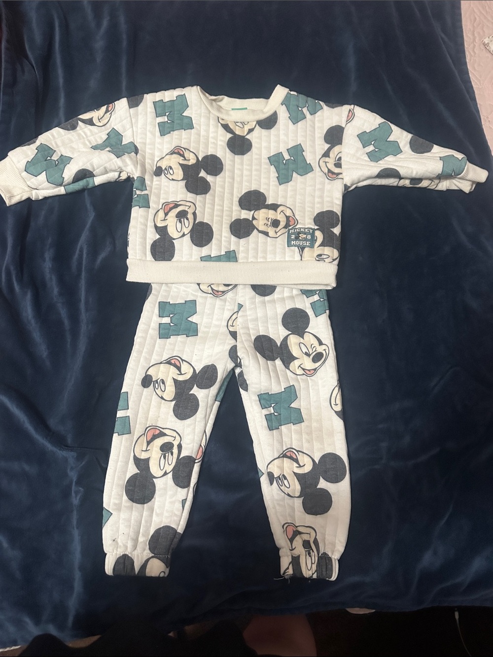 Disney White and Teal Mickey Mouse Quilted Pajama Set